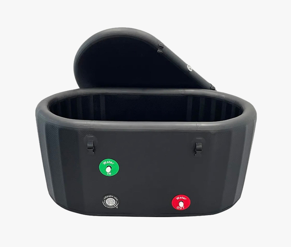 Rear view of Lite+ cold plunge tub showing reinforced PVC construction.