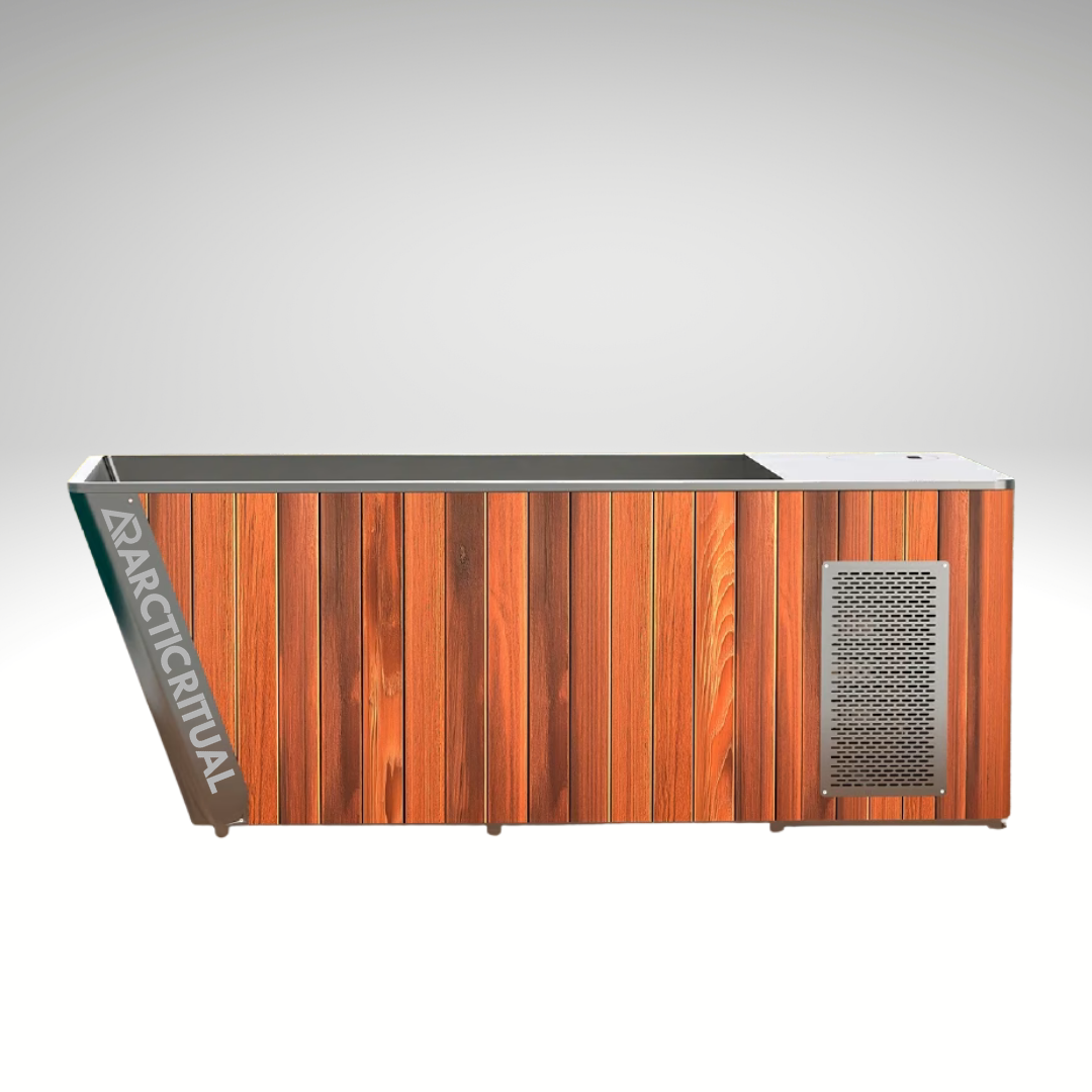 Arctic Ritual Platinum All-In-One cold plunge tub with premium cedar exterior and integrated chiller system for high-end ice bath recovery at home