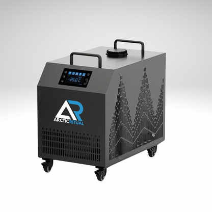 Arctic Ritual Pro chiller and heater unit on wheels with digital temperature display for cold plunge and ice bath systems 
