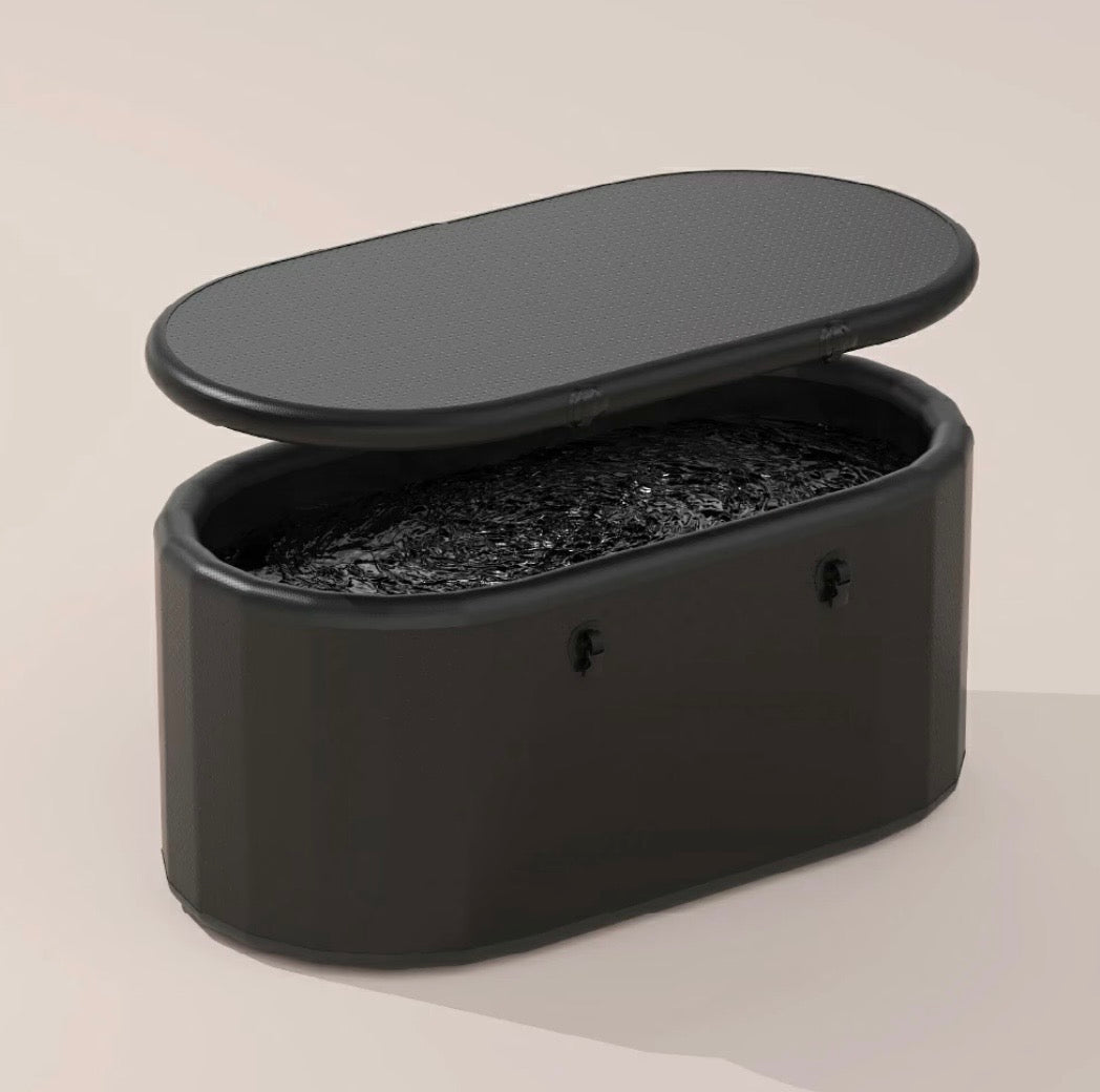 Arctic Ritual Lite+ Cold Plunge System with lid open — insulated portable cold plunge filled with water