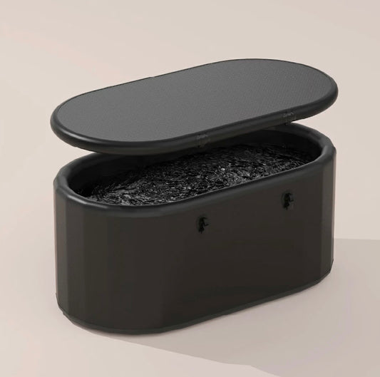 Arctic Ritual Lite+ Cold Plunge System with lid open — insulated portable cold plunge filled with water
